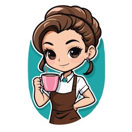 Set of 3 - Cute Barista Coffee Lover Cartoon Art Decal Sticker, Turquoise Background,SUV, Van, Window, Bumper, Wall, Laptop, Tablet, Cup,Tumbler Or Any Smooth Surface
