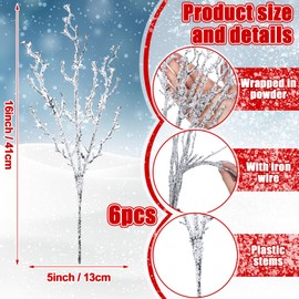 Giegxin 6 Pcs Snowy Branch Tree Picks 16 Inch Christmas Leaves Picks Artificial Flocking Snow Picks Christmas Tree Picks Fake Greenery Tree Branches for Xmas Tree Wreaths Garden Party Holiday Decor