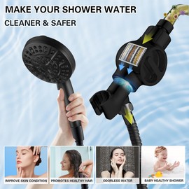 SUBEIXI 3 Handle Tub Shower Faucet Shower Head Holder with Filter Matte Black Bathtub Shower Faucet Set with Tub Spout, Wall Mounted