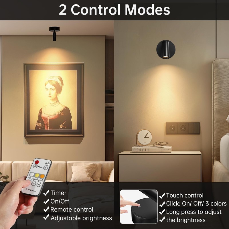Spotlight Indoor, Wireless Uplighting Indoor with Remote Dimmable, 350° Rotate,