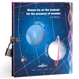 eeBoo: Space Journal - Includes Lock & Keys, 176 Lined Pages, Stetch & Take Notes, 6.25 x 5.5, Foil Cover Solar System-Themed Diary, Kids & Teens