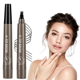 2024 Upgraded Magic Eyebrow Pencil - 3D Waterproof, Sweatproof & Long-Lasting All Day 4-Tip Microblading Brow Pen for Vivid & Hair-Like Brows Contouring & Precise Magic with 4 Fork (Gray Brown)