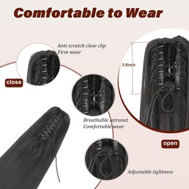 Dcbaboo Ponytail Extension Long Straight 20inch Claw Clip in Ponytail Hair Extensions Synthetic Pony tails Natural Wave One Piece Hairpiece Fake Ponytail for Women, Black