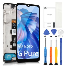 for Motorola Moto G Pure Screen Replacement, for Moto G Pure LCD Display for Motorola XT2163 XT2163DL XT2163-4 LCD Digitizer Touch Screen Assembly Repair Parts Kits (Black with Frame)