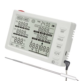 8 in 1 Indoor Air Quality Monitor with External Temp Probe, Kethvoz Gas Detector Meter Measure CO2/CO/HCHO/TVOC/Temperature/Humidity for Home Kitchen Office School