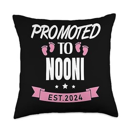 Promoted To NOONI Est.2024 Pink Birthday Girl Pregnancy Throw Pillow, 18x18, Multicolor