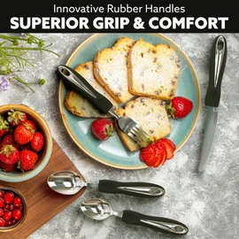 iMedic Comfort Grips Cutlery - Cutlery for Disabled Hands - Dishwasher Safe Disabled Cutlery for Adults - Disability Cutlery for Adults Suffering from Trembling Hands - 1 Set Silver/Black