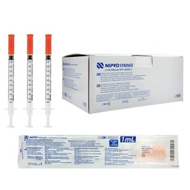 Jeringas para Insulina NIPRO 1 mL con Aguja 27G x 13 mm Ultrafina, Estériles, Graduación de 100 Unidades, Desechables, Caja con 100 Piezas