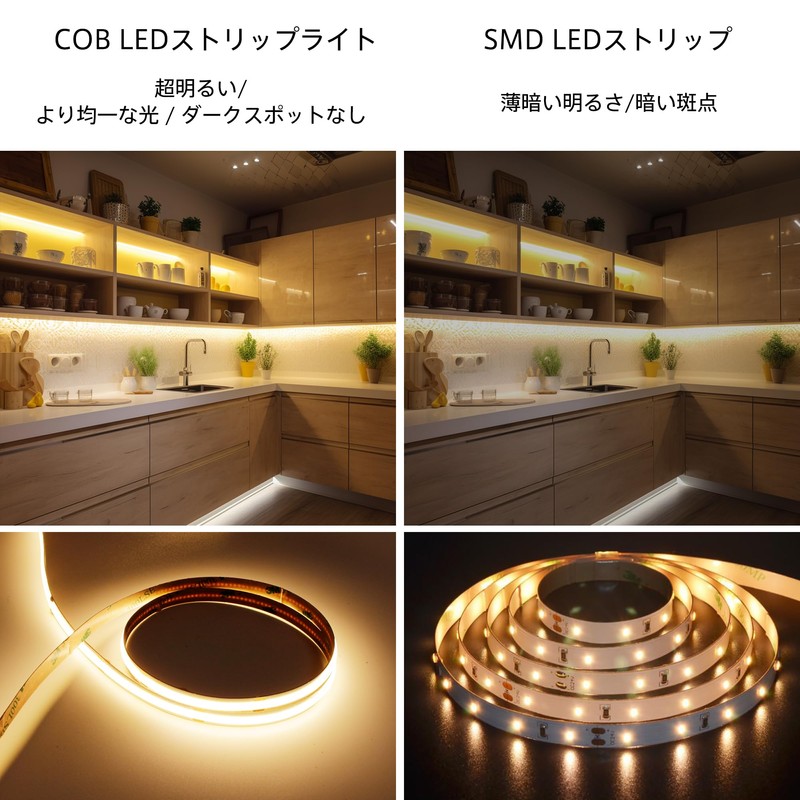 AXMOTUT COB LEDテープライト5m 24V 電球色 3000K 高輝度 調光可能 高密度 フレキシブル