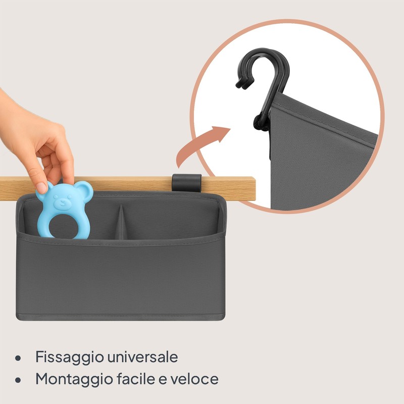 LIONELO Sidepocket Small Organizer Appendibile per Lettino 26x12x15 cm