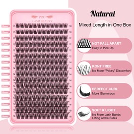 Lash Clusters, 192 Pcs Individual Cluster Lashes DIY Lash Extension 8-16mm Eyelash Clusters Volume Wispy Lashes Super Thin Band Reusable Soft & Comfortable(Natural,D-Mix)