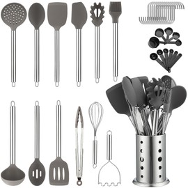 Kitchen Utensils Set, Kyraton 38 Pieces Non-Stick Silicone Cooking Utensils Set, Spoon Spatula Set with Sturdy Stainless Steel Utensil Holder, Dishwasher Safe