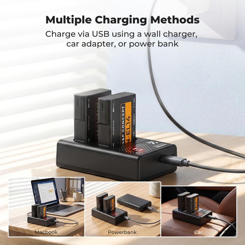 EN-EL14 EN EL14a Battery Charger, Charger Compatible with Nikon D3500,