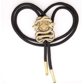 HHH Designs Snake Bolo Tie Necklace - Black Nylon Cord Necklace - Western Necklaces for Men and Women - Stamped Brass Twisted Bolo Tie - Made in USA