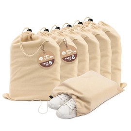 LFH Cotton Shoe Storage Bags with Drawstring, Dustproof Breathable Reusable Organizer, Perfect For Travel, Dorm, Hotel, College, Gym, Easy to Carry, Machine Washable 12"x17" (Pack of 6) - Natural