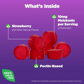 Gomitas De Melatonina Natrol, Apoyo Al Sueo Para Adultos, Suplemento De Melatonina De 10 Mg Para Dormir, 90 Gomitas Con Sabor A Fresa, Suministro De  