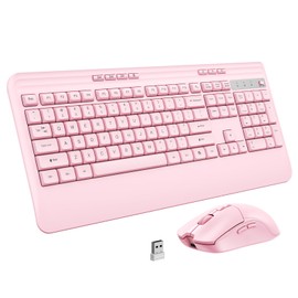 KOPJIPPOM Wireless Keyboard and Mouse Set with Quiet Keys, 2.4G Full Size Ergonomic Keyboard with Wrist Rest, Protective Covers, Soft Touch Silent Design for Windows, Computer, PC and Laptop
