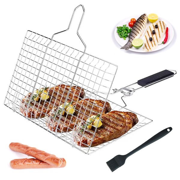 FZYCOM Barbecue Basket, Fish Roaster, Foldable BBQ Grill Basket, Fish