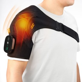 Heated Shoulder Massager Brace Support with Vibration, Heating Electric Shoulder Wrap with Massage, 3 Modes Cordless Vibration Shoulder Pad for Men and Women, Fits for Left or Right Shoulder, Black