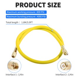 FOCMKEAS 1/4" SAE Flare AC Refrigerant Hose 5.9Ft Length HVAC Charging hoses with 800PSI Tube for R22 Air Condition System and Safety System Hoses