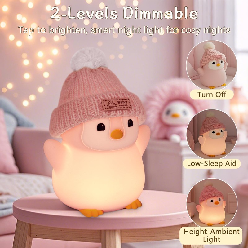 FAMIDUO Penguin Night Light, Cute Pink Penguin Lamp with Knit