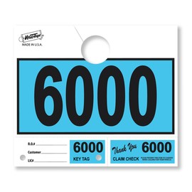 Versa-Tags 1000 Blue Car Dealer Service Hang Tags Service Dispatch Numbers, Service Department Numbered Key Tags for Mechanic Repair Shop 3 Part Key Ring - Blue (6000-6999)