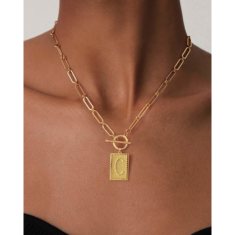 Tewiky Gold Initial Necklaces for Women Square Letter Pendant Necklace
