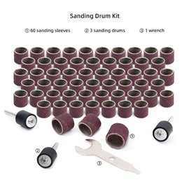 HARDELL Sander Drum Set for Rotary Tools, 60pcs 120# Grit Large Sanding Sleeves, 3pcs 1/8" Sander Drums, 1 Wrench, Compatible with Rotary Tools for Woodworking DIY Crafts