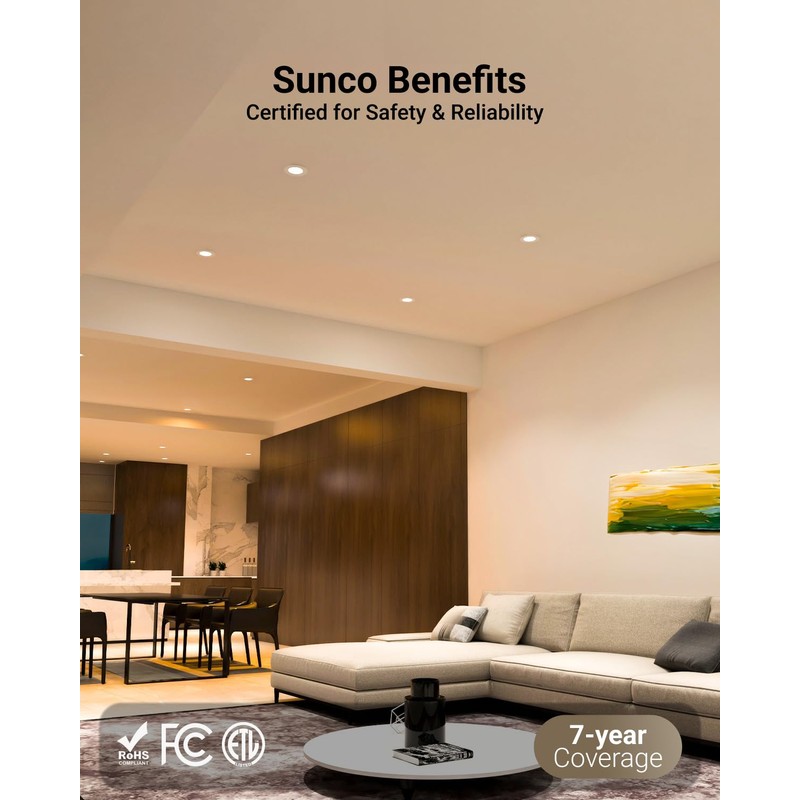 Sunco Recessed Lighting 6 Inch LED, Canless Ceiling Lights Slim