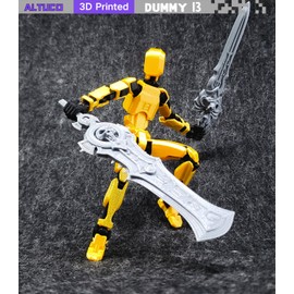 altuco Assembled T13 Action Figure with Multiple Accessories, Gold 3D Printed Multi-Jointed Titan 13 Figure,Dummy 13 Desktop Decorative Toy