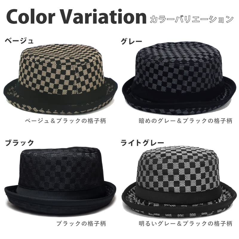 Happy Hat, Plaid Pork Pie Hat, 23.6 inches (60 cm),