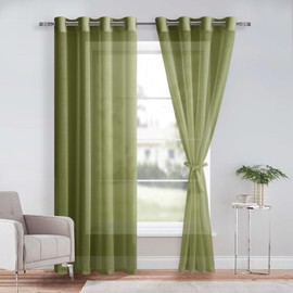 DWCN Green Sheer Curtains with Tiebacks Semi Transparent Voile Grommet Curtains Elegant Window Curtains for Bedroom and Living Room,2 Panels,W56 x L90