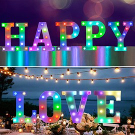 Pooqla Colorful LED ight Up Marquee Signs with Remote – Party Bar Letters with Lights Decorations for The Home - Multicolor S