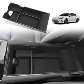 Muslogy Center Console Organizer Compatible with 2025 Toyota Camry LE SE XLE XSE Accessories Middle Storage Box with Removable Coin Holder Insert Tray Interior Secondary Accessories (Black)