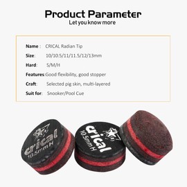 CRICAL 5 Pieces Billiard Pool Cue Tips Replacement 6 Sizes Pool Cue Tip/Snooker Cue Tip Options 10mm 10.5mm 11mm 11.5mm 12mm 13mm