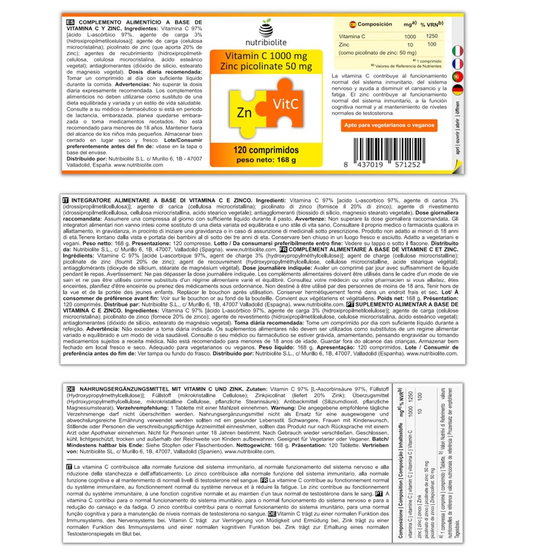 Vitamin C 1000 mg + Zinc Picolinate (Zinc Chelate) 50