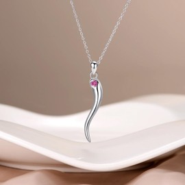 Oseew Italian Horn Pendant Necklace for women Horn Necklace Silver With Jan-Dec Simulated Birthstone For Her Horn Pendant Necklace Protection Amulet Jewelry for her with Gift Box, Sterling Silver,