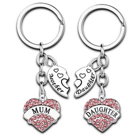 Mother Daughter Gift Keychain Mum Daughter Gift For Birthday Mother's Day Gifts Mum Gift Keyring Jewellery For Women Girls (2PCs Crystal Heart Mum Daughter)