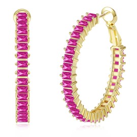 GLOQUAT CZ Gold Pink 35mm Hoop Earrings for Women