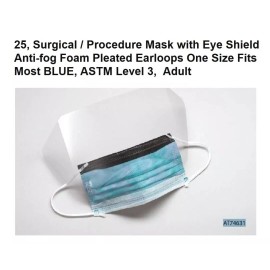 Cardinal 25/Bx Fog Free Surgical Procedure Mask with Eye Shield ASTM LEVEL 3 Blue Earloop