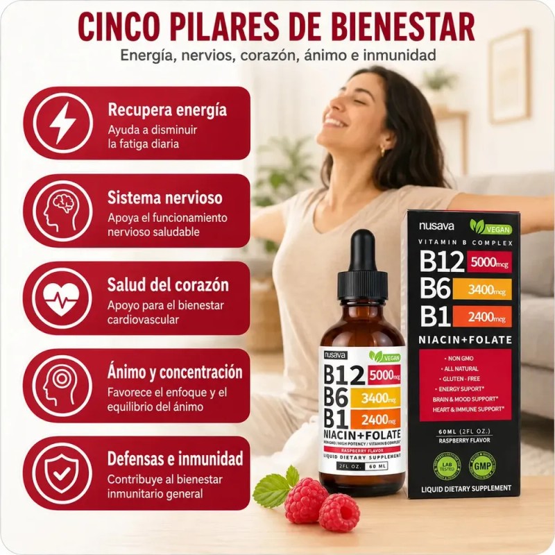 Elfleaf Nusava Vitamina B12,b6 Y B1 Gotas Liquidas 60ml, Complejo