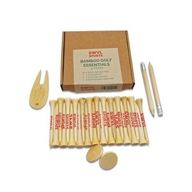 SWVL Sports Bamboo On-Course Essentials | Tees, Pencils, Ball Markers and Pitch Mark Repairer | 30 Peices