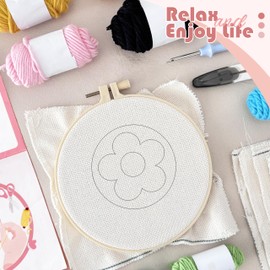 SEREDH Punch Needle Kit for Beginners Adults Easy Needle Punch Embroidery Set Including Threader Instruction Fabric Hoop Yarn Coaster DIY Making Kit Supplies,Set of 8 Flower Art Crafts Gifts