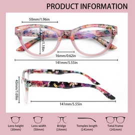 Sumkyle 4 Pack Cat Eye Reading Glasses Blue Light Blocking for Women,Stylish Pattern Spring Hinges Computer Readers (4 Mix, 2.50)
