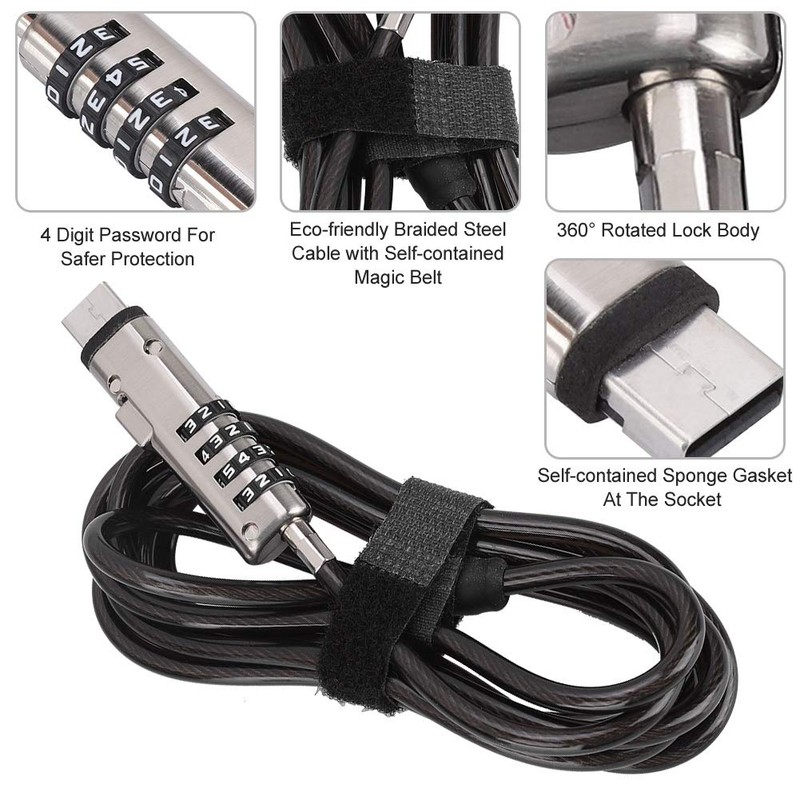 4 Digital Password Laptop Keyless Combination Lock，Universal Anti Theft Wire