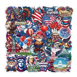 American Flag Patriotic Stickers 50Pcs, USA America Stickers Waterproof Red White Blue Independence Sticker Pack for Water Bottle Laptop Kindle Wate Decorations