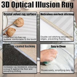 3D Optical Illusion Rug, 3D Carpets Optical Illusion, Rugs That Look Like a Hole, Non-Slip Floor Mat for Indoor & Outdoor Use, For Bathroom, Stairs, Playroom, Living Room (B,40*60cm/15.7*23.6in)