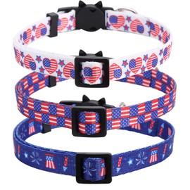 Lamphyface 3 Pack American Flag Cat Collar with Bell Breakaway Adjustable for 4th of July Independence Day