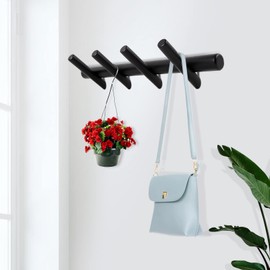 KYSMOTIC Modern Wood Coat Rack - Wall Mounted - Black 4 Peg Coat Hooks - Hanging Clothes Robes Towels Hats