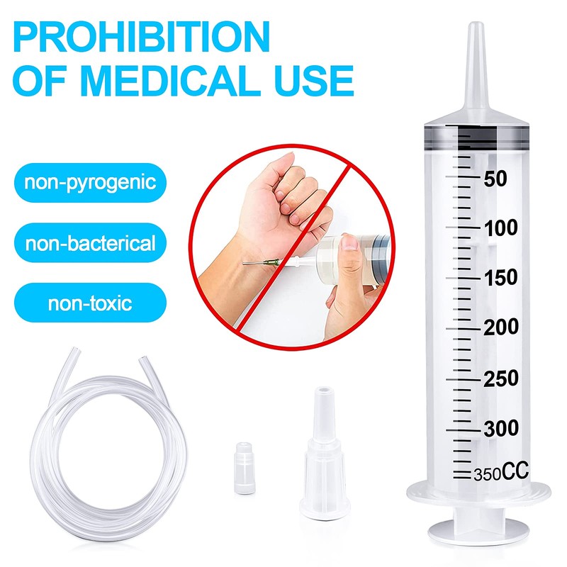 Large Syringe 350ml, Large Capacity Plastic Syringe with 1m Tube,